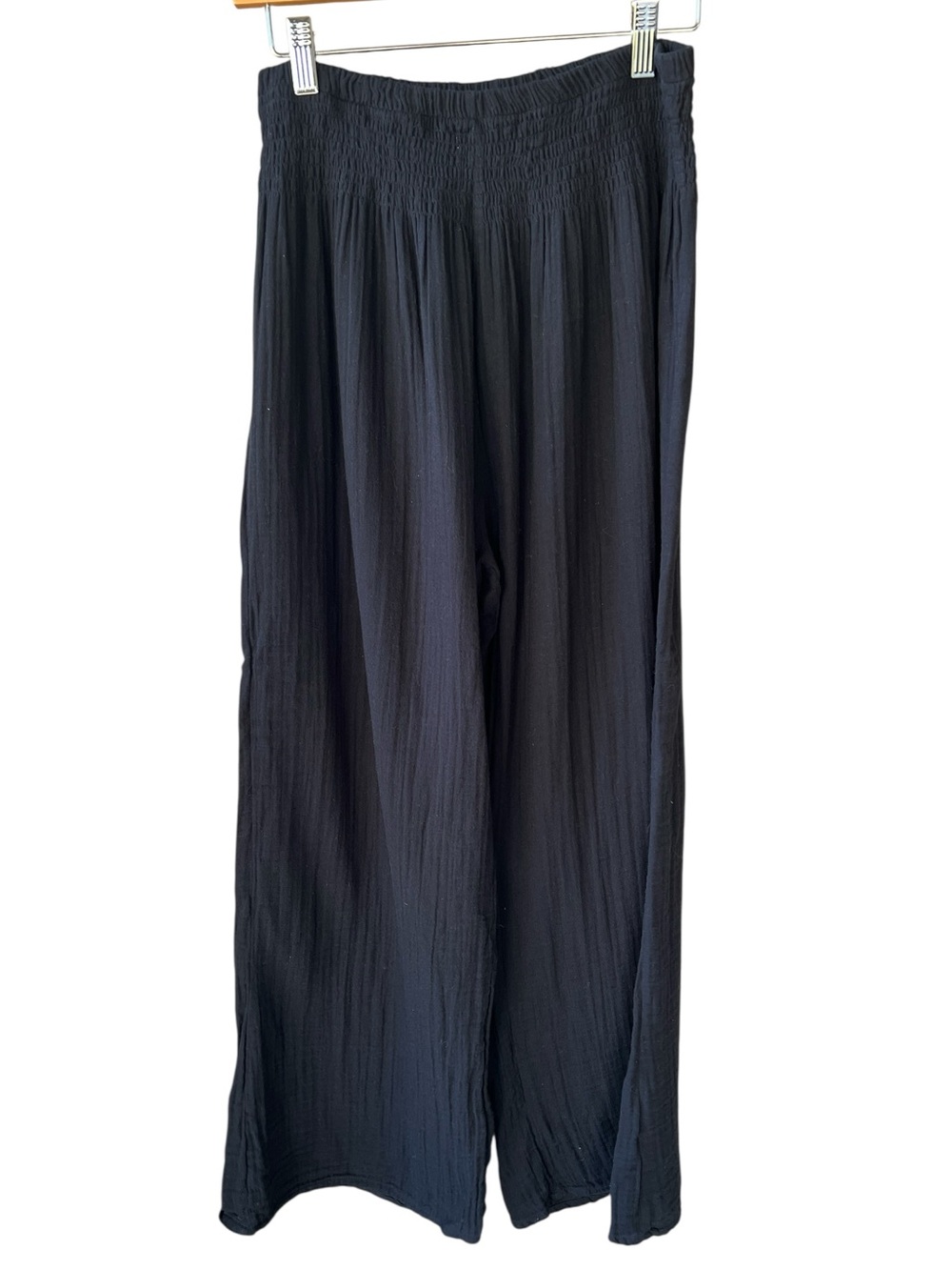Lotus & Luna Essential Black Gauze Wide Leg Smocked Waist Pants Sz M